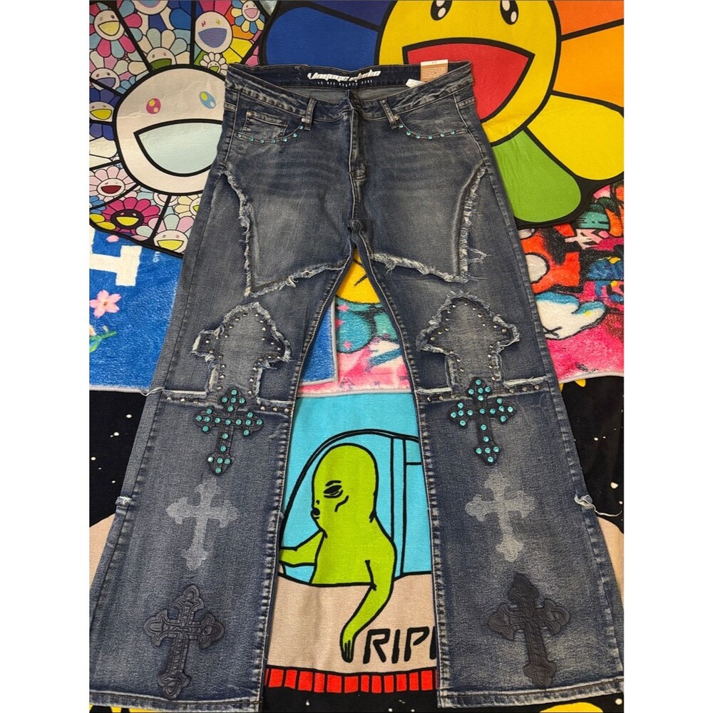Voyage Studio Stone Cross Studded Jeans